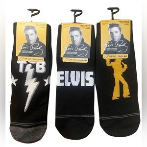 Elvis Presley Socks Set of 3 Black Low Cut Mens Size 7-12 New
